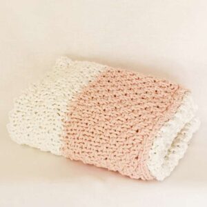 Handknitted two-tone luxe cotton baby blanket