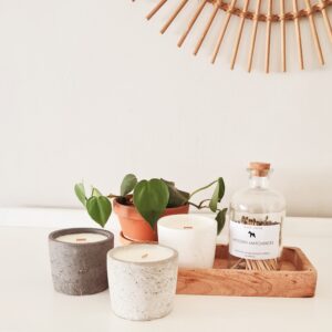 Soy wax & organic wood wick scented candle in concrete pot