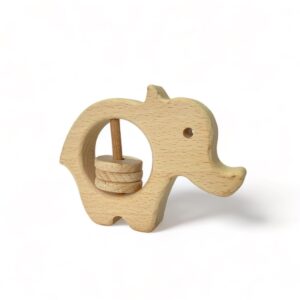 Solid beech wood rattle -  Elephant