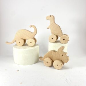 Dinosaur Toy Car Set of 3 - Beech wood