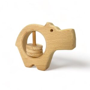 Solid beech wood rattle -  Hippo