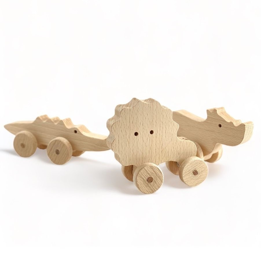 Set of rhino, hippo & crocodile cars - beech wood Set of rhino, hippo & crocodile cars - beech wood