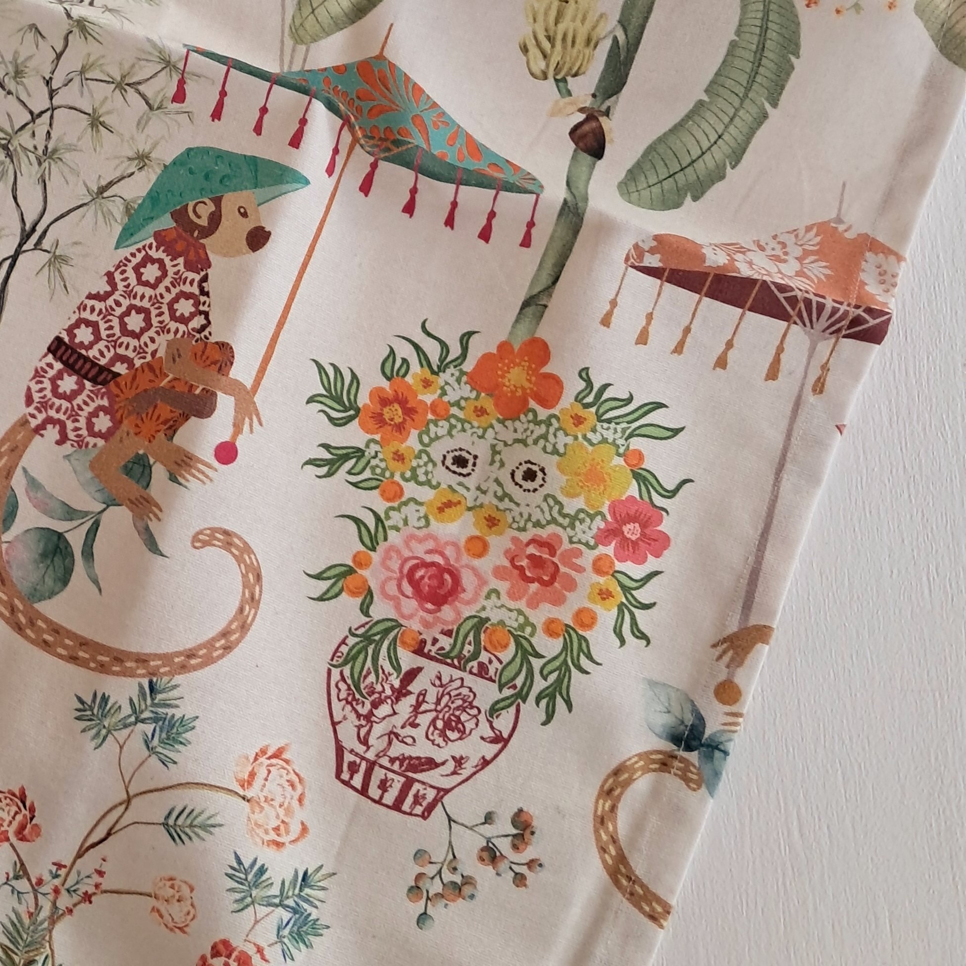 Floral monkey & french ticking tea towel set Floral monkey & french ticking tea towel set - Image 3
