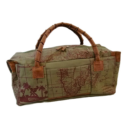 Screen printed weekend bag with african map print - OLIVE Screen printed weekend bag with african map print - OLIVE